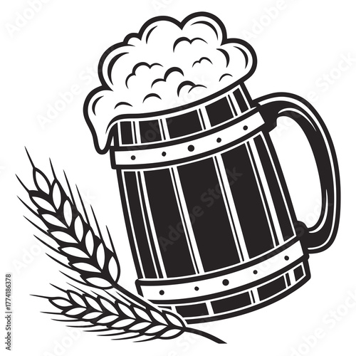 Wooden Beer Mug with Wheat Ears stein beverage