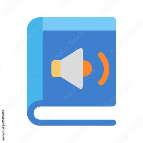 Audiobook icon, showing a book with sound symbol, podcast and literature