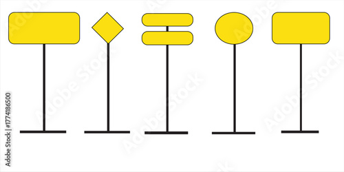 Realistic yellow road sign. Isolated signal tables. Blank street traffic symbols, stopping boards. Signaling plates vector set. Signal road for control traffic collection illustration