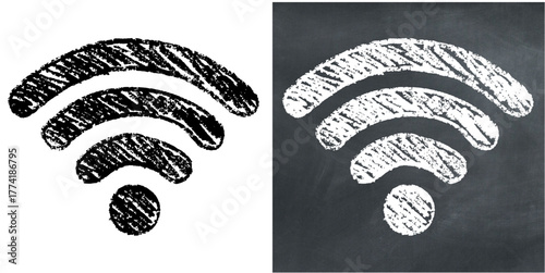 Chalk hand-drawn wifi symbol vector. Ideal for wireless internet, connectivity, and public access themes. This graphic symbolizes network signal with a unique, sketchy aesthetic.