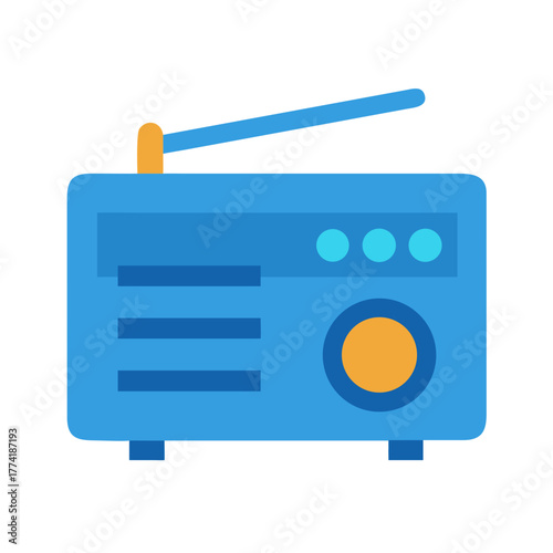 Retro radio flat illustration with antenna isolated on black background simple design