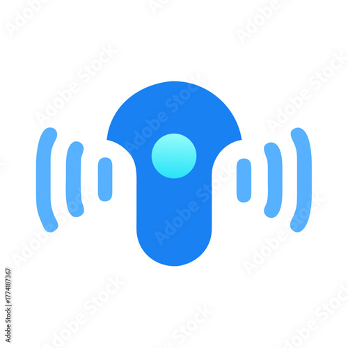 Blue digital assistant logo with wave signals on a black background