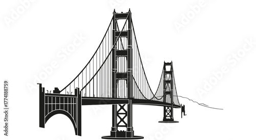 Golden Gate Bridge Silhouette Vector Illustration, San Francisco Landmark Outline