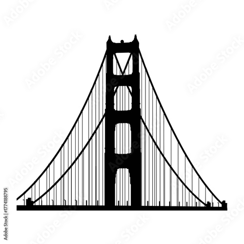 Golden Gate Bridge Silhouette Vector Illustration, San Francisco Landmark Outline