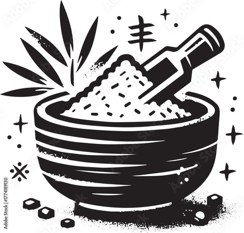 Minimalist sumi-e style bath salt icon illustration for holistic