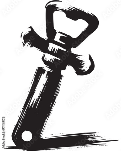 Artistic monochrome bottle opener icon in sumi-e style for brand