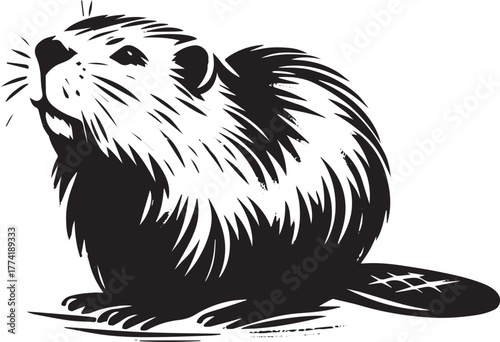 Minimalist Beaver Illustration, Monochrome Animal Portrait in St