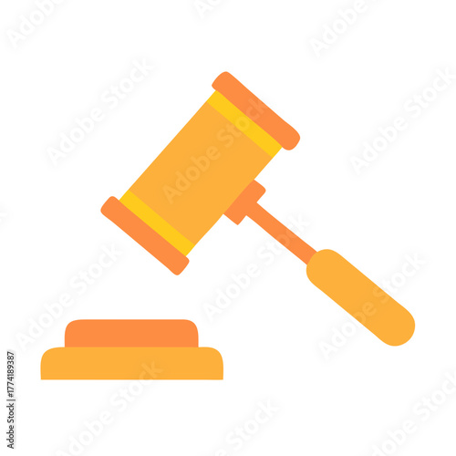 Minimalist illustration of a gold gavel on black background