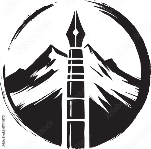 Minimalistic Sumi-e Inspired Design Featuring Mountains and Styl