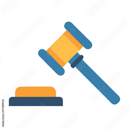 Gavel and Striking Block in Flat Graphic Style Art
