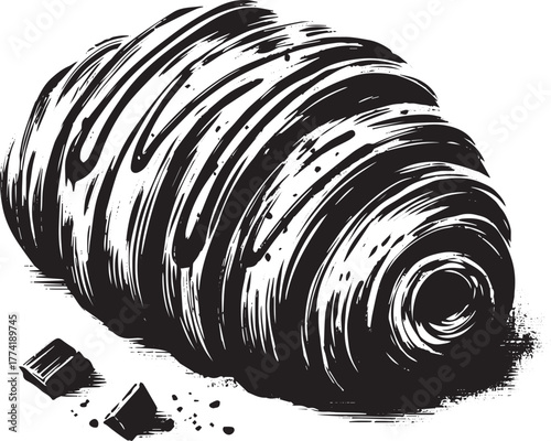 Artistic interpretation of a Pain au Chocolat in minimalist sumi