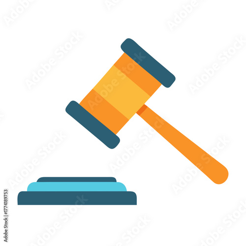Vector gavel flat design icon over black background illustration