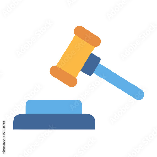Stylized gavel and sound block graphic on black background