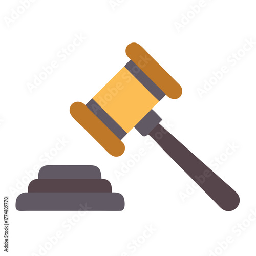 Flat illustration of a judge's gavel and sounding block