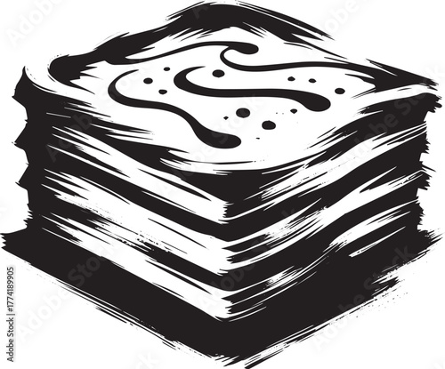 Lasagna artwork in sumi-e style with black and white minimalist