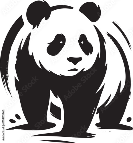 Abstract depiction of Panda Bear in traditional ink wash paintin