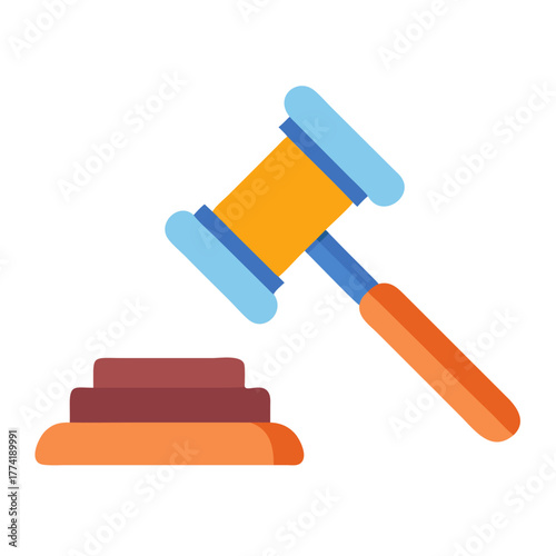 Stylized gavel and stand symbolizing justice, law, judgment