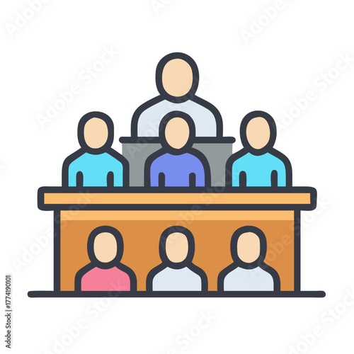 Illustration of Jury in Courtroom, Depicting Justice System Concept