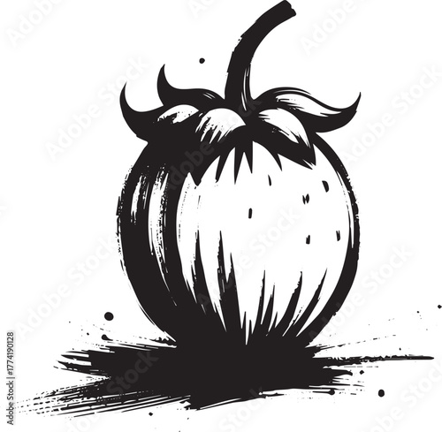 Minimalist ink wash painting of a berry fruit in sumi-e style, v
