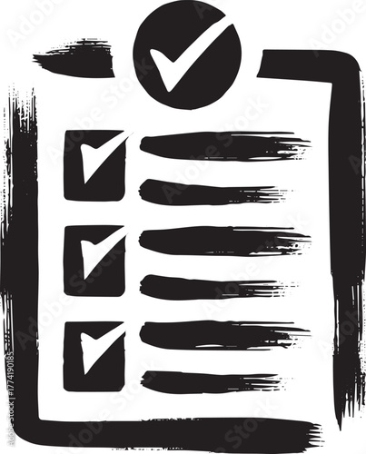 Minimalist sumi-e style priority checklist icon with check marks