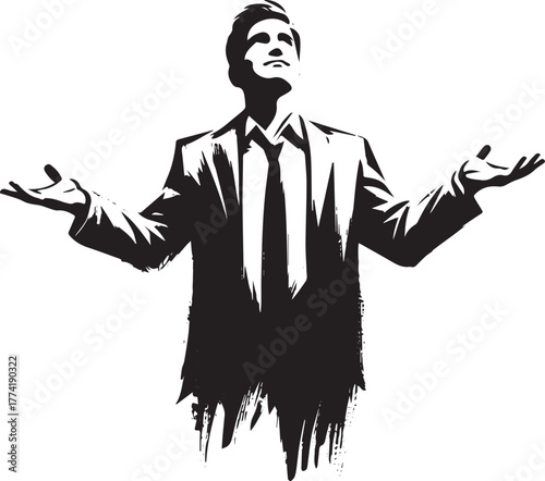 Abstract illustration of a businessman shrugging with uncertaint