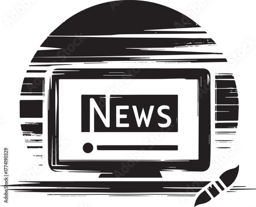 Sumi-e Style Online News Icon with Brushstroke Texture Computer