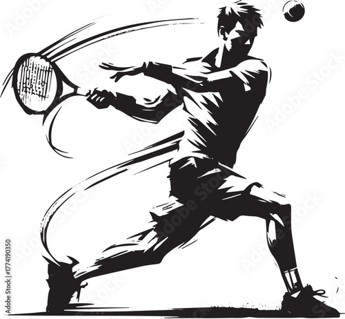 Dynamic tennis player unleashing a powerful forehand in minimali