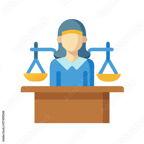 Flat vector of faceless judge with scales of justice