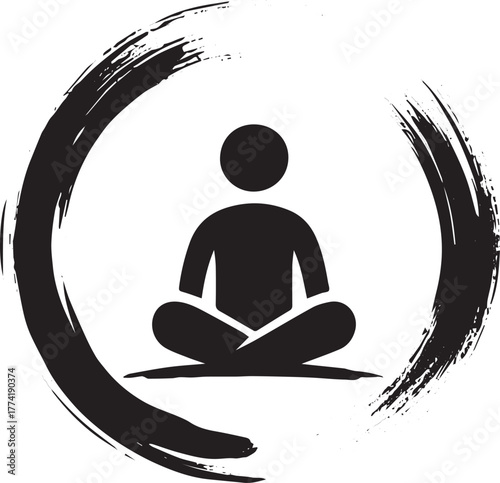 Zen Circle with Meditating Figure: A Minimalist Wellness and Min