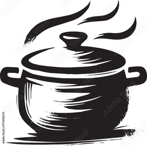 Aromatic culinary creation: Sumi-e pot illustration with evocati