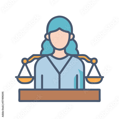 Female lawyer with scales of justice illustration on black