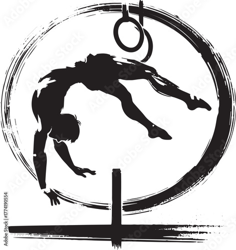 Dynamic Gymnastic Rings Performance with Artistic Brush Stroke A