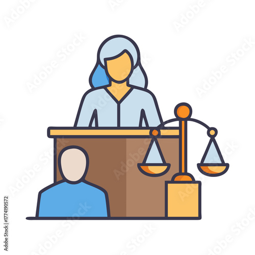 Judge at bench overseeing court proceedings with balance