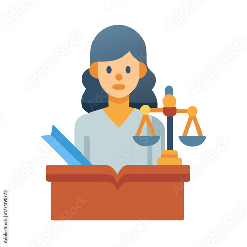Flat icon depicting a judge with scales of justice