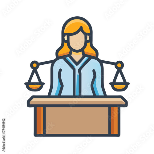 Illustration of female judge with scales of justice symbol