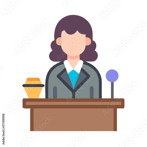 Flat vector image of a judge standing behind podium