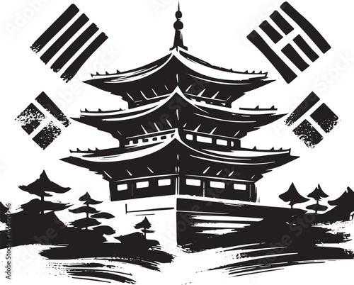 Minimalist Sumi-e Style South Korea Icon Featuring Traditional A