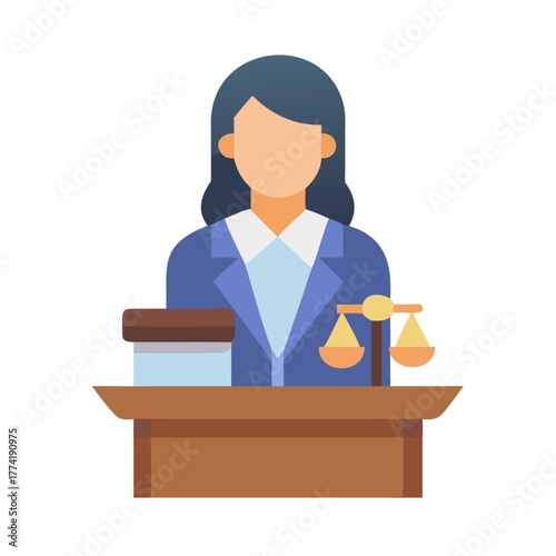 Flat design illustration of a judge with scales symbol