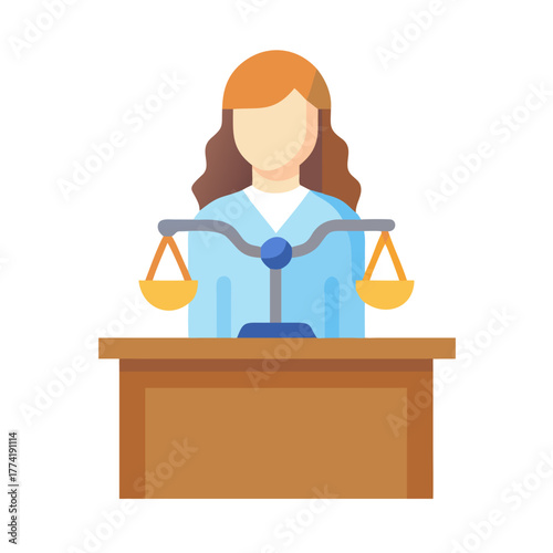Flat style illustration of a female judge at court