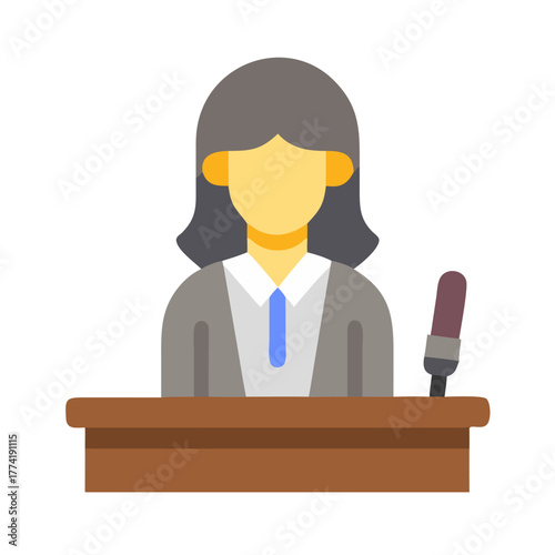 Female lawyer at podium giving a legal presentation