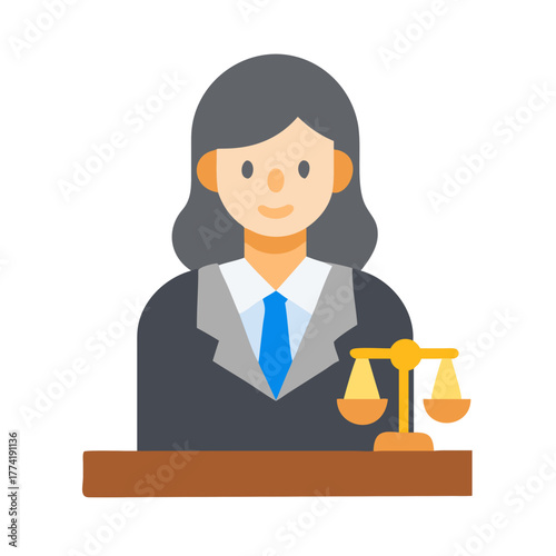 Professional female lawyer with scales of justice at desk