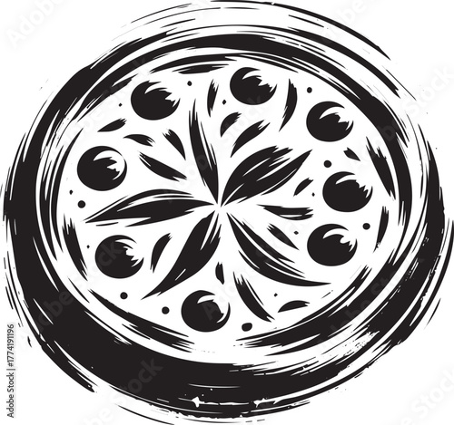 Monochrome Sumi-e Illustration of an Artistic Pizza with Stylize