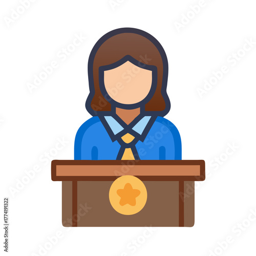 Illustration of a woman giving speech at podium design