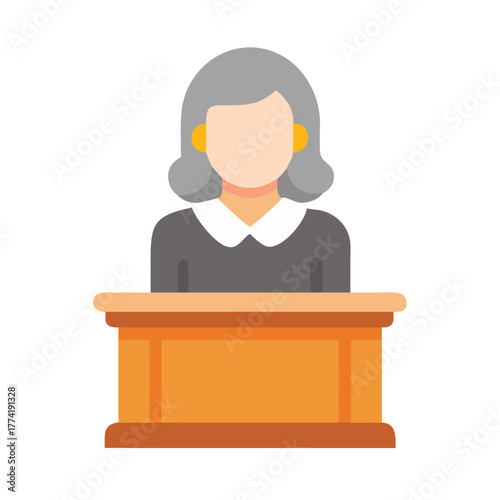 Flat vector illustration of a female judge at podium