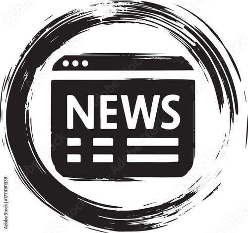Abstract Ink Brush Style News Website Icon for Minimalist Logo D