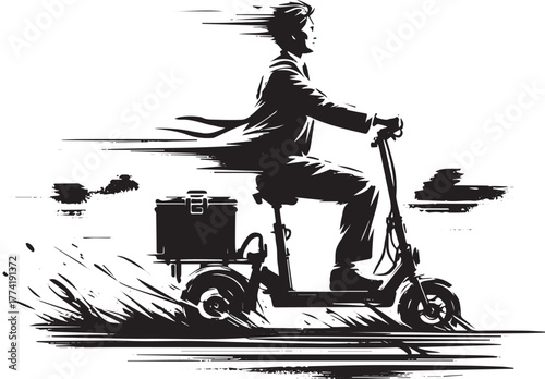 Expressive monochrome illustration depicting a businessman on an