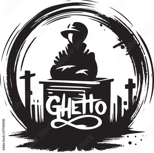 Stylized monochrome illustration evoking urban themes in minimal