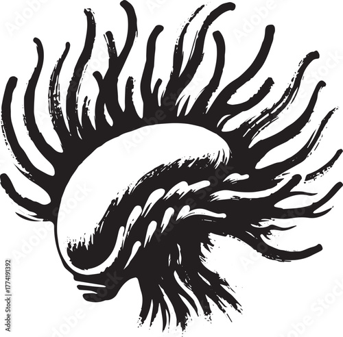 Abstract Ink Illustration of an Extraterrestrial Creature Silhou