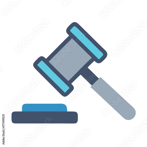 Stylized gray gavel and block illustration on black backdrop
