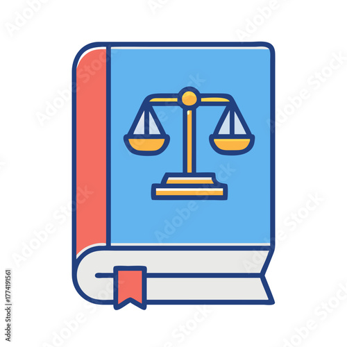Law book illustration with scales of justice icon graphic